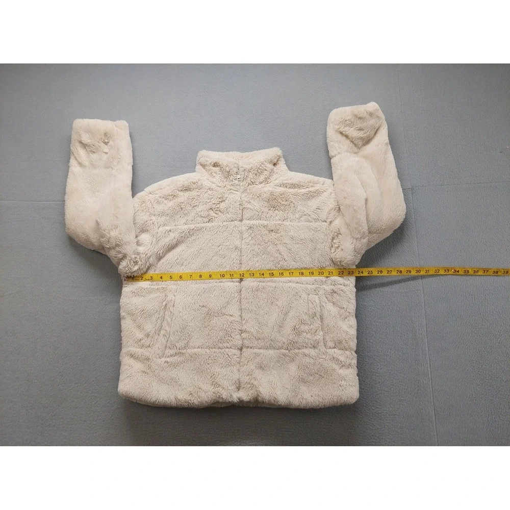 Kendall & Kylie Women Fur Jacket‎ M Cream Mock Neck Full Zip Long Sleeve Thermal